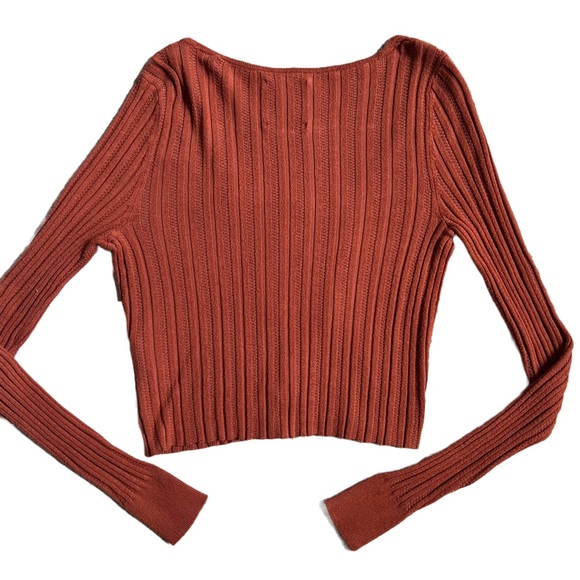 ABERCROMBIE AND FITCH BURNT ORANGE TIE FRONT LONG SLEEVE SWEATER/CARDIGAN XS - Picture 3 of 7